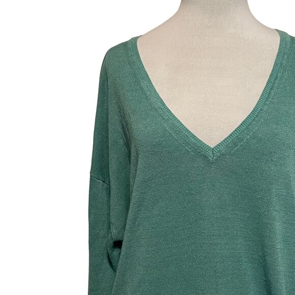 J. Crew Light Teal V-Neck Sweater Womens Size XL Linen Blend Button-Side Tunic - Picture 2 of 9